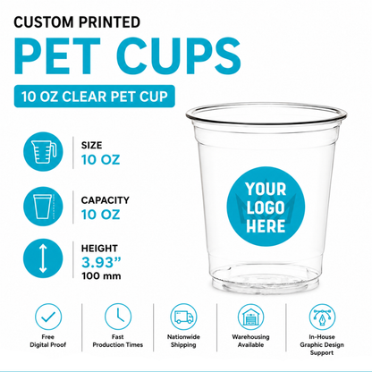 10 oz Custom Printed PET Clear Cups–1000/Case