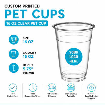 Vasos de plástico PET transparente de 16 oz - Vasos personalizables para marca - 1000 unidades