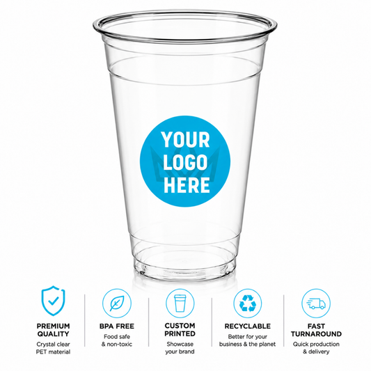 20 oz Custom Printed PET Clear Cups–1000/Case